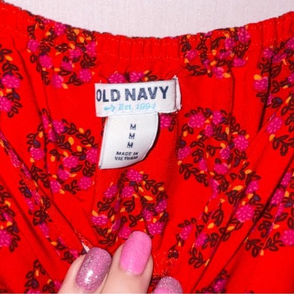 Old Navy Vibrant Red Dress with Pink Floral Pattern - Picture 4 of 7